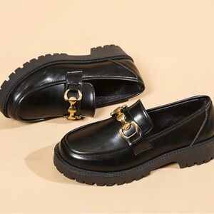 Black Loafers with Gold Accent